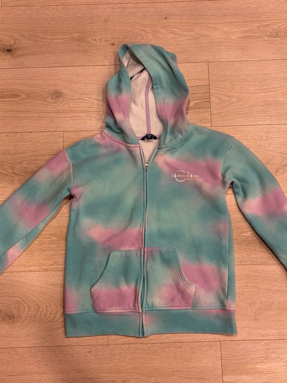 Calvin Klein Jeans Kids Tie-Dye Zip Hoodie - Teal & Pink
